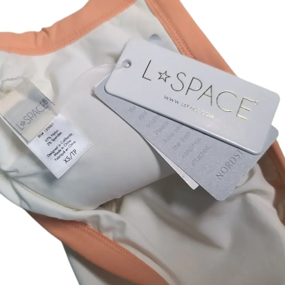 L*Space Swimwear Axel One-Shoulder Ribbed Bikini Top Cream/Citrus XS RHAXT22